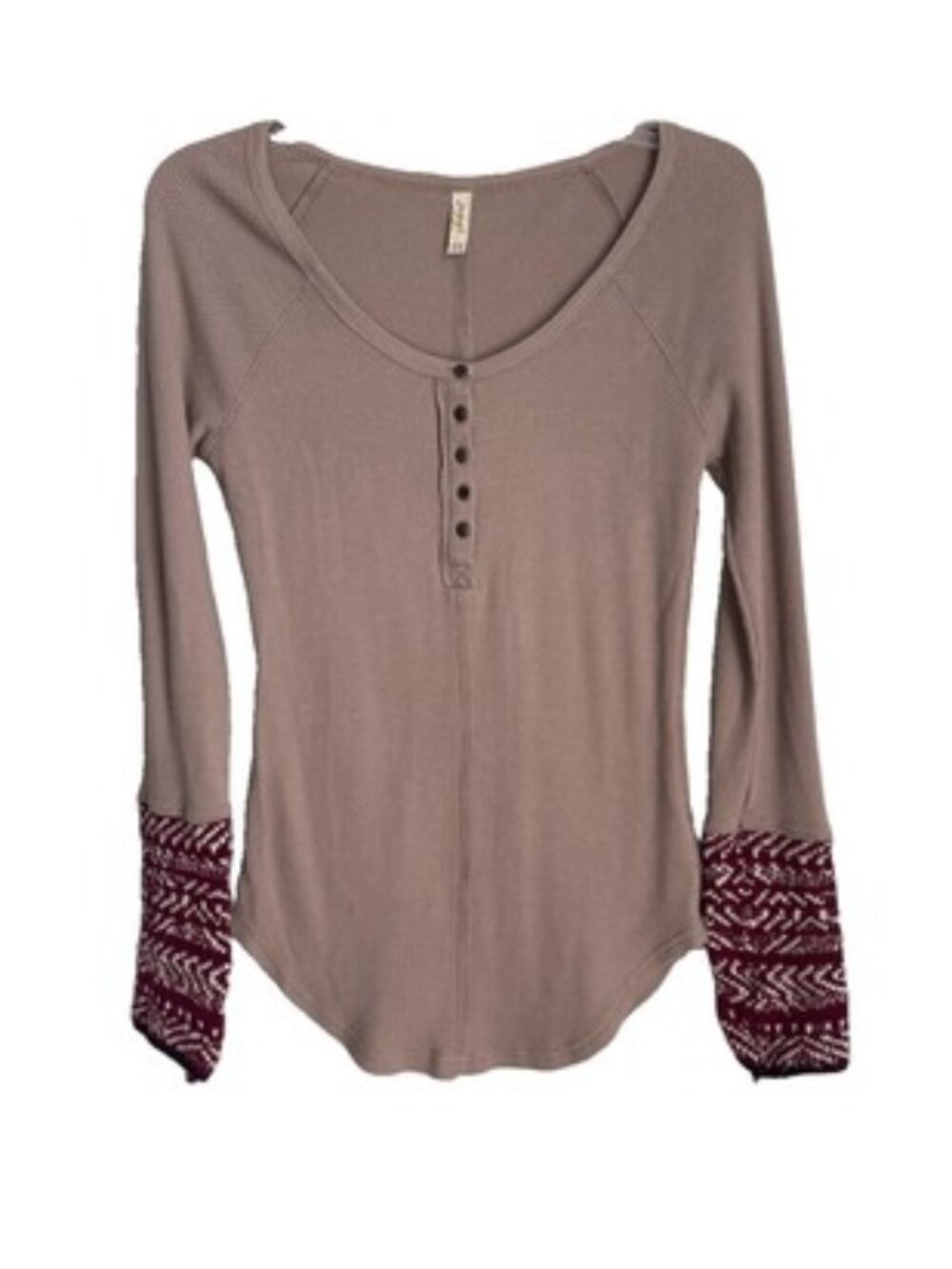 Free People Beige Alpine Cuff Thermal Top Long Sleeve Boho